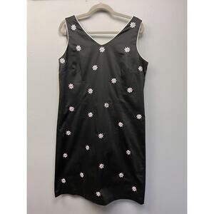 Sag‎ Harbor Dress Womens 12 Sleeveless Daisy Black White Back Zip V Neck Cotton